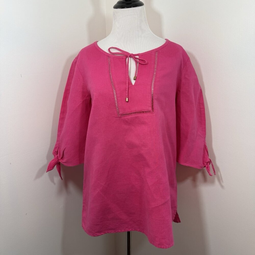 Pappaggallo Blouse Pullover Shirt Top S Linen Cotton Loose Boxy 3/4 Sleeve Pink